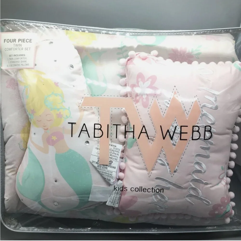 7pc Tabitha Webb Mermaid TWIN SHEET COMFORTER PILLOW Set Ocean Pink Designer NEW